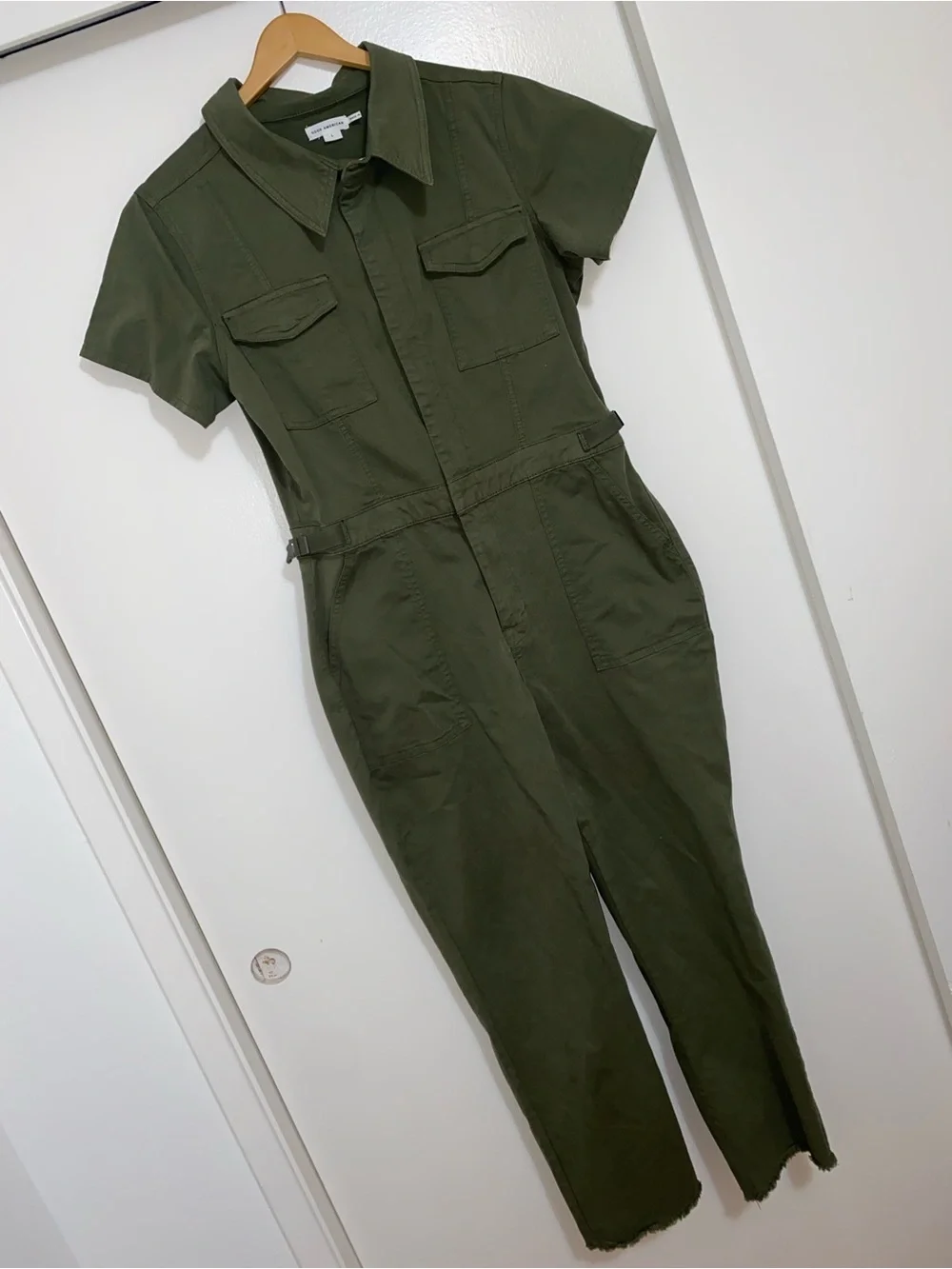 Good American Fit For Success Twill Palazzo Jumpsuit In Fatigue